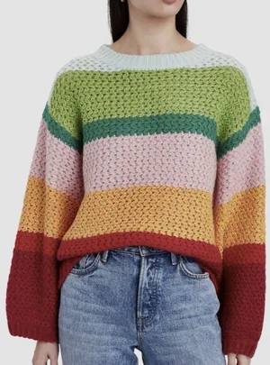 FARM Rio Women’s S Multicolor Rainbow Stripe Open Knit Crewneck Sweater Wool thumbnail 1