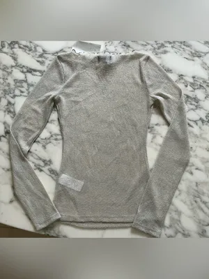 J.Crew Collection Sheer Metallic Boatneck Top Women’s XS NWT Shimmer Scalloped thumbnail 2
