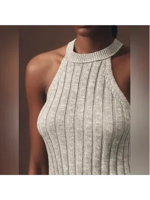 Anthropologie Pilcro Halter Ribbed Sweater Tank Top in Grey M thumbnail 2
