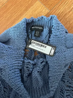 Petite Mineral Blue Crochet Knit Mini Skirt thumbnail 2