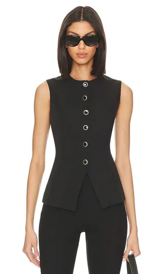 SNDYS Revolve Emiliana Black Button Front Tailored Sleeveless Vest Top Size XS thumbnail 1