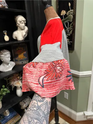 Free People We The Free “Friday Fever” Thermal Top in Red + Grey with Patterned thumbnail 4