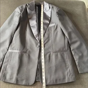 Women’s Gray Slim Fit 3 Piece Formal Tuxedo Suit Satin Peak Lapel Size XL NWT thumbnail 5