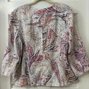 Chico's‎ Linen Zip Up Jacket Shacket Sz 3 (XL) Boho Chic Coastal Paisley Career thumbnail 5