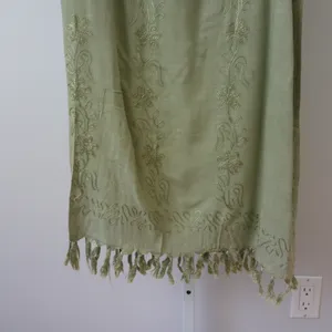 Raja Boho Beachy Relaxed Lagenlook Embroidered Fringe Wrap Maxi Skirt Plus G thumbnail 3