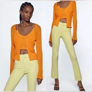 ZARA Green & Pink Floral Print Flare Cropped‎ Stretch Denim Jeans Y2k Size 4 thumbnail 2