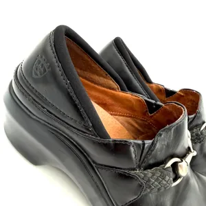 Ariat Women's Black Mar Leather Horse Bit Slip On Clogs Shoes Size 6.5 thumbnail 2
