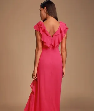 Lulus Love From Above Pink Ruffled Surplice Maxi Dress. thumbnail 2