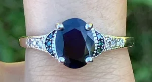 Genuine Blue Sapphire Blue Diamond Ring Size 9 thumbnail 1