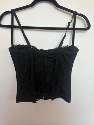 Black Lace Bustier Crop Top - Women thumbnail 3