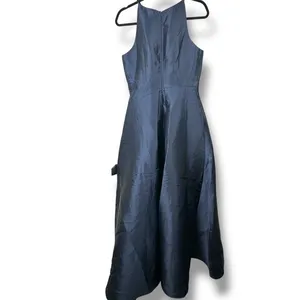 NEW Lulus Broadway Show Navy Blue High-Low Taffeta Pleated Gown Dress Medium thumbnail 8