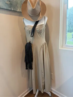 Source Unknown Beige Taupe Spaghetti Strap Sweetheart Bodice Drop Waist Midi Dress thumbnail 11