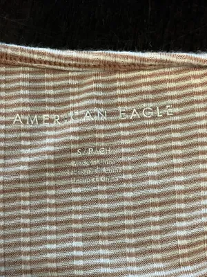 American Eagle Outfitters Shirt Womens Small Beige Stripe Button Front Cropped thumbnail 5