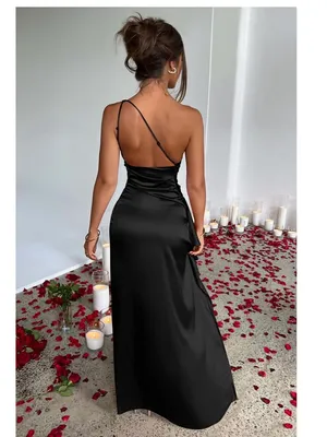 One-Shoulder Black Evening Gown with High Thigh Slit S thumbnail 3