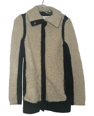 Sparrow Anthropologie Women Beige Black Wool Mohair Blend Zip Front Cardigan S thumbnail 1