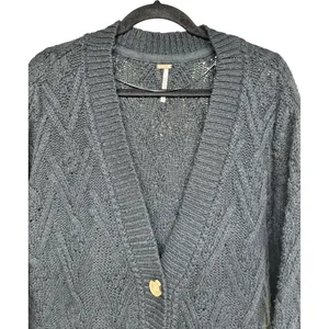 Free People Montana‎ Cable Cardi Black Women's Size Medium thumbnail 3