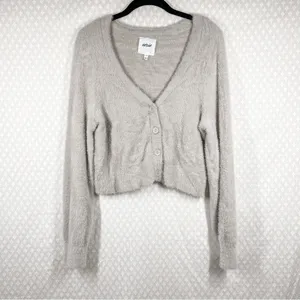 Aerie Cream Taupe Fuzzy Crop‎ Button Cardigan thumbnail 2