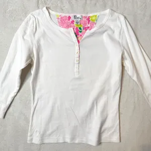 Vintage Lilly Pulitzer White Henley Top Womens M 3/4 Sleeve Cotton Casual Tee thumbnail 7