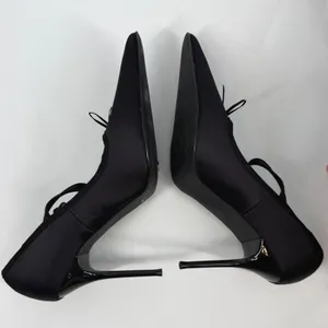 Sugar Thrillz‎ Black Satin Pointed Toe Mary Jane Stiletto Heels Size 9M thumbnail 5