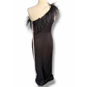MAC DUGGAL NWT Black One Shoulder Feather Trim Gown, Size 6 ($398) thumbnail 8