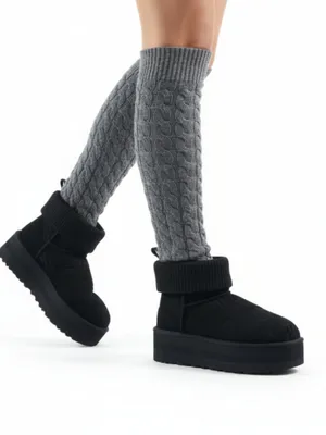 UGG Classic Mini Platform Felted Sheepskin Boots Sz 7 Black Cozy Y2K City Girl thumbnail 15
