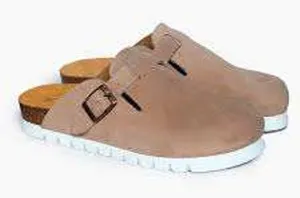 Boston Womens 7.5 Mules Clogs Suede Taupe Platform Buckle Shoes‎ Size 38 thumbnail 1