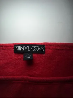 The Vinyl Icons Red Crewneck Sweatshirt like new, small pinhole thumbnail 3