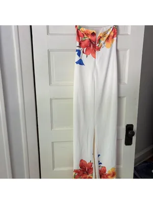 Women's White and Multicolor flower maxi Dress thumbnail 2