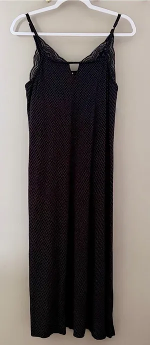 Soma Black Polka Dot Lace Trim Chemise Nightgown Size Small thumbnail 1