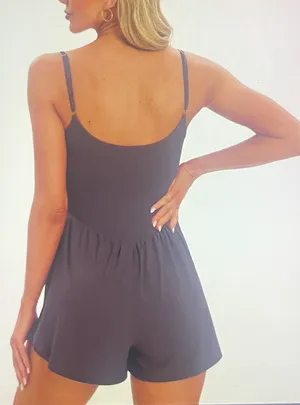 12/25/25 Women's Square Neck Sleeveless Romper Adjustable Spaghetti Straps Double Lined S thumbnail 2