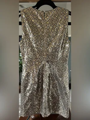 Banana Republic Gold & Silver Sequin Cocktail Party Dress Lined Size 4 Classic thumbnail 5