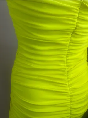 Tiger Mist Neon Yellow Strapless Ruched Bodycon Dress thumbnail 4