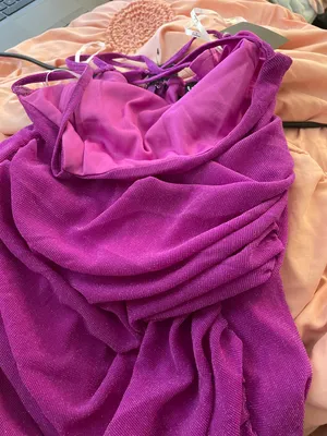 Lulus NWT VIP Mode Shiny Purple Backless Ruched Bodycon Mini Dress thumbnail 4