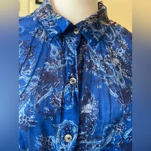 Free people Rose bud paisley print Point Collar Neck .Long Sleeve Blouse thumbnail 6