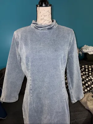 NWT Stylewe Women's Washed Denim-Look Midi Dress, Large thumbnail 2