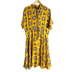 Nissa Marigold Medallion Print Silk Blend Short Sleeve A-Line Midi Dress Size 8 thumbnail 5