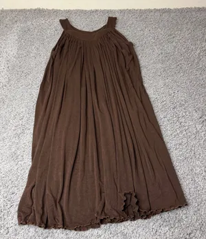 Wish Collection Brown Pleated Trapeze Dress Lettuce Edge Sleeveless Tunic Large thumbnail 1