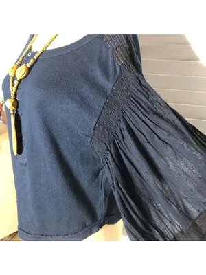 Free People Blue Cotton Long Sleeve Balloon Top XS thumbnail 6