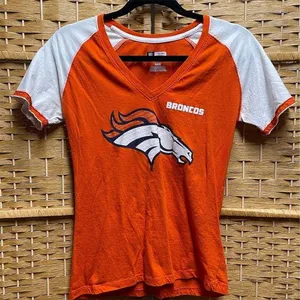 Women's NFL Denver Broncos V-Neck T-Shirt Orange Size M Casual Wear thumbnail 1