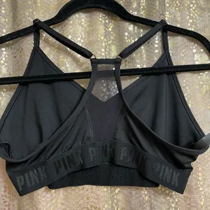 PINK Victorias Secret Black Lightly Lined Low Impact Sports Bra, Large thumbnail 2