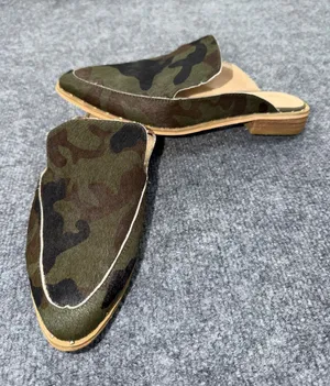 Very Volatile Camouflage Pointed Slip-On Hair Camo Mules in Olive and Black thumbnail 1