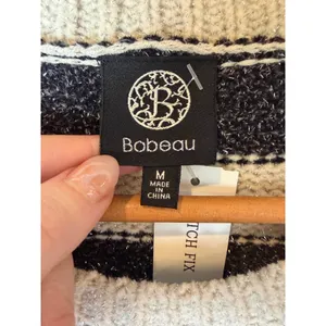 Bobeau Chenille Shine Stripe‎ Sweater Women Medium Ivory Black NWT Metallic Knit thumbnail 8