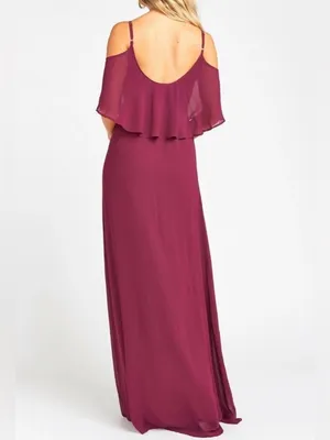 Show Me Your MuMu Caitlin Ruffle Maxi Dress S Merlot Chiffon flowy wedding event thumbnail 2