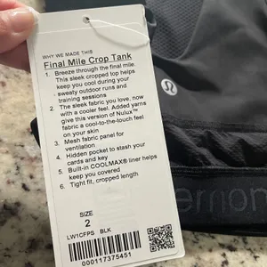 Lululemon Final Mile Crop Tank Women 2 Black Athleisure Nulux Mesh LW1CFPS BLK thumbnail 3