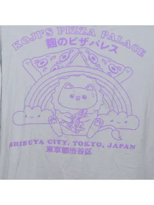 LCM International XL Graphic Tee Lavender Kawaii Cat Pizza Palace Tokyo T-Shirt thumbnail 4