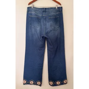 Driftwood Margo Floral Embroidered Wide Leg Seam Jeans Medium Wash Denim 34/29 thumbnail 3