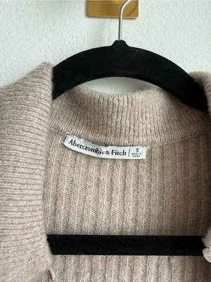 Abercrombie & Fitch Taupe Ribbed Knit Collared Pearl Button Cardigan Size S thumbnail 6