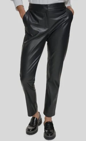 CALVIN KLEIN Faux Leather Ankle Pant 16 Black $109 Retail NWT thumbnail 1