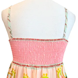 Bohemian Paisley Maxi Dress Size L Pink Multicolor Festival Psychedelic‎ Smocked thumbnail 6