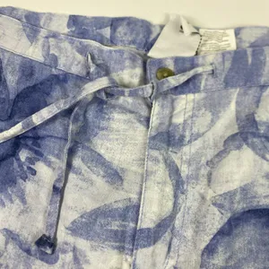 Vintage Columbia Pants‎ Womens Large Blue White Linen Floral Capri 00s AL 8184 thumbnail 7